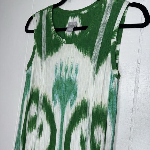 Chico’s Women’s Ikat Print Maxi Dress Green Sleeveless Size 0 4/6 - Picture 3 of 6